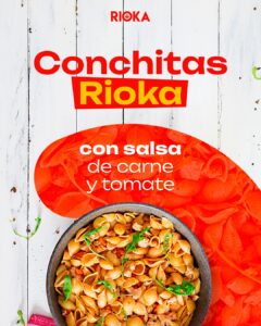 Conchitas Rioka con salsa de carne y tomate
