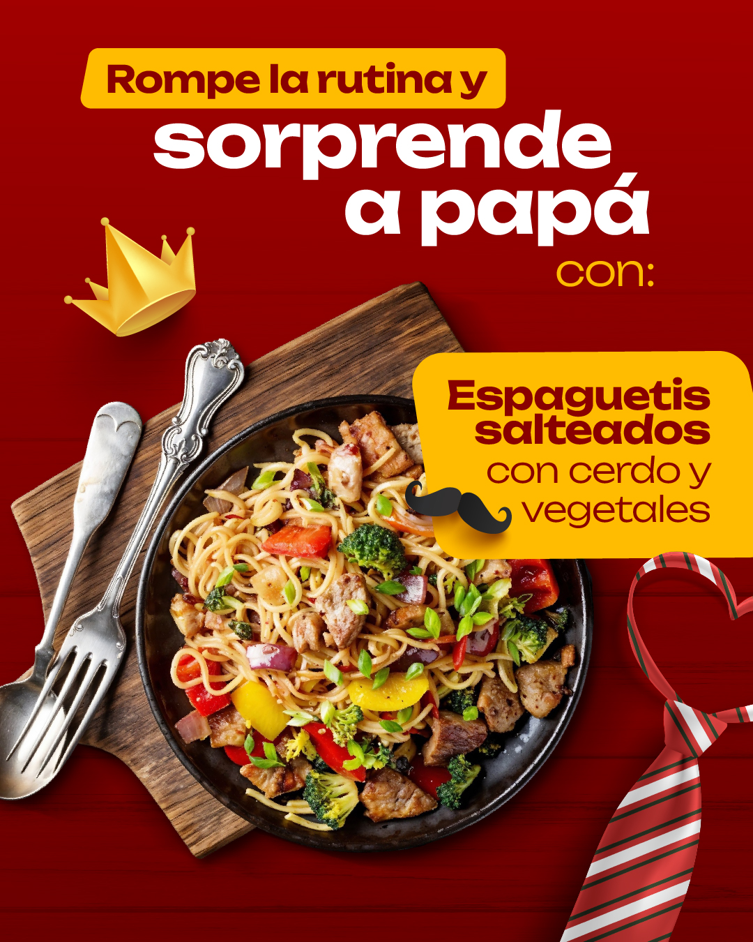 Espaguetis con cerdo y vegetales