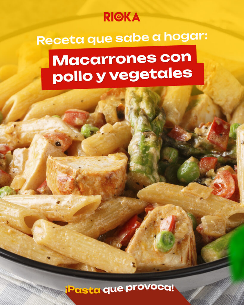 macarrones con pollo y vegetales
