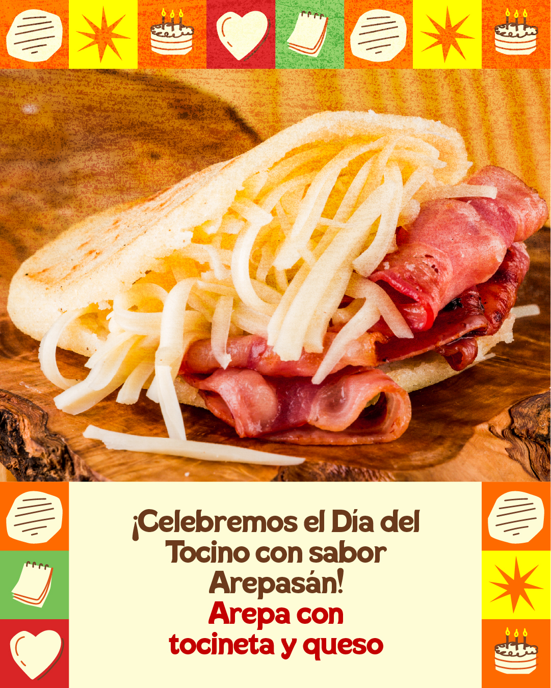 Arepa con tocineta y queso